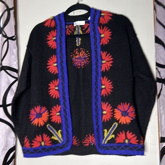 mfaboston llama/wool blend floral open cardigan - Picture 4 of 12